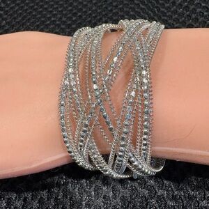 Sparkling Silver Multi-Strand Cuff Bracelet